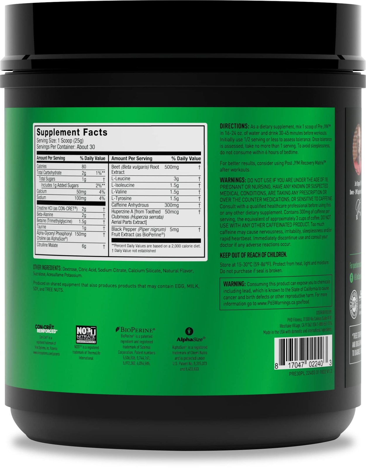 Pre JYM Pre Workout Powder 30 Servings Energy Muscle Growth Strength Endurance