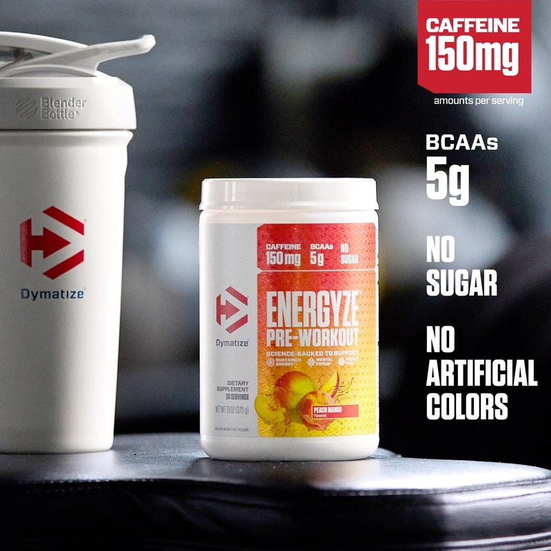 Energyze Preworkout Peach Mango 30 Servings Caffeine BCAAs Muscle Fuel Focus New