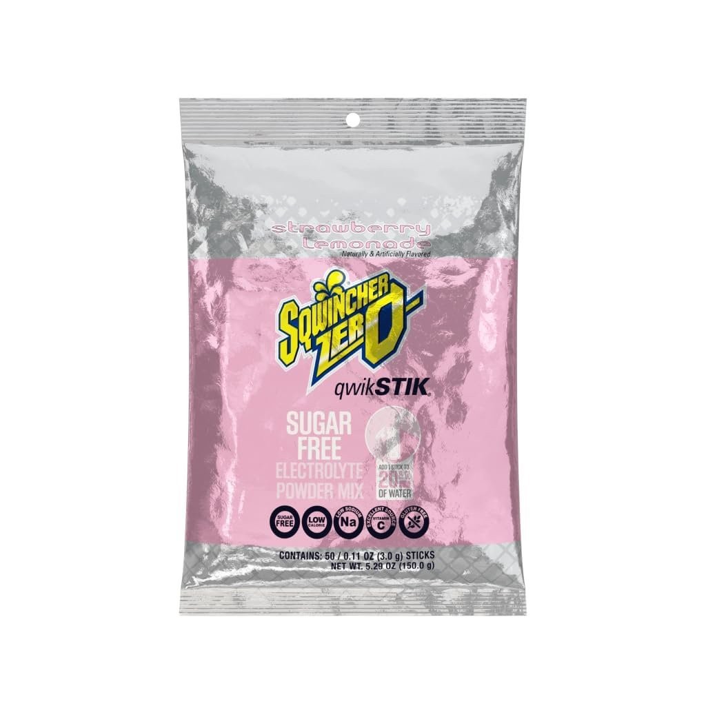 Sqwincher Bundle: (50) Strawberry Lemonade Zero Qwik Stiks (20oz Yield) &…