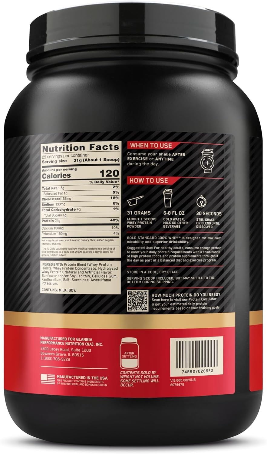 Optimum Nutrition Gold Standard 100% Whey Protein Powder Vanilla Ice Cream 2 Lb