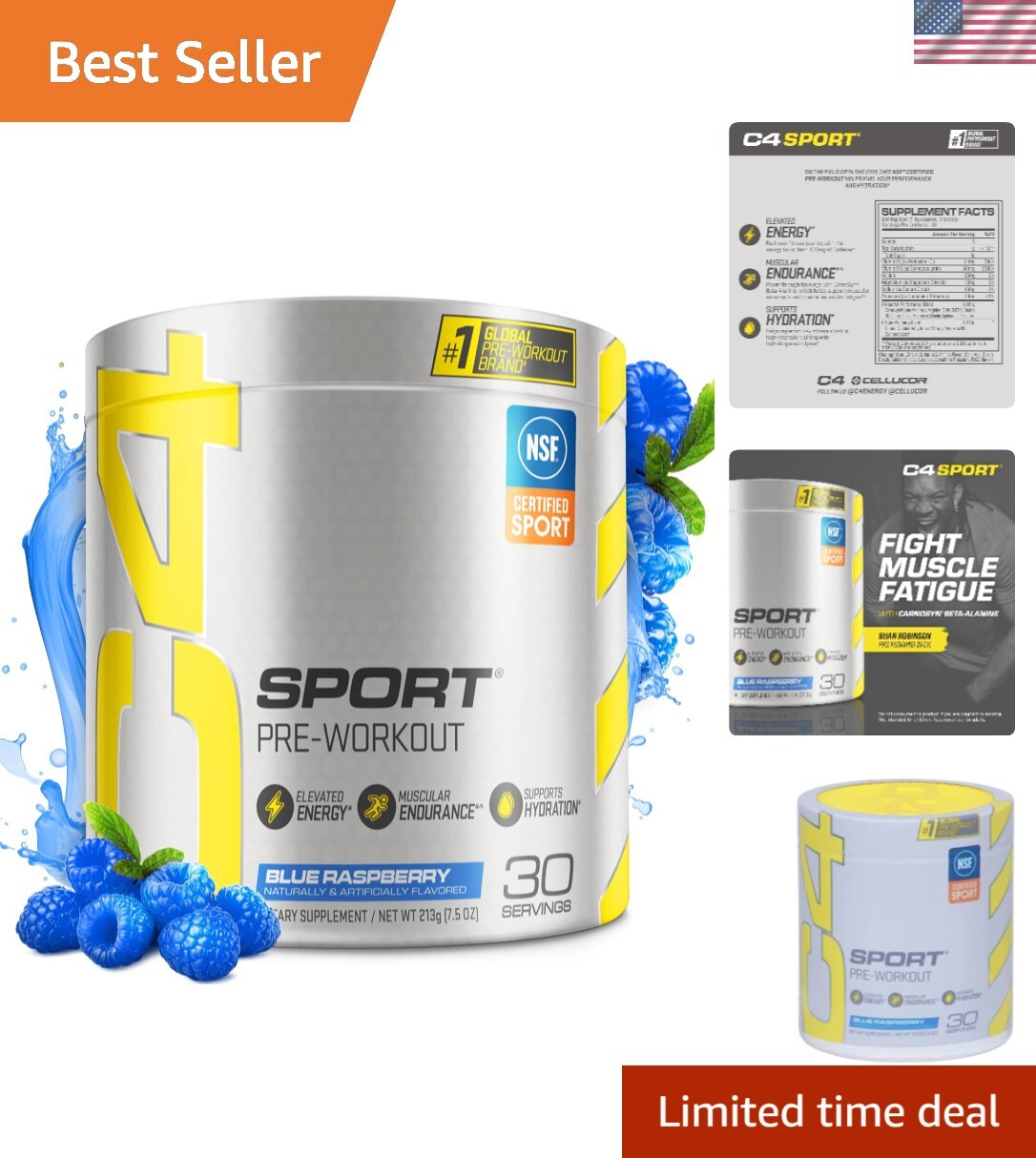 NSF Certified C4 Sport Pre Workout Powder – Energy with Beta-Alanine 30 Servings
