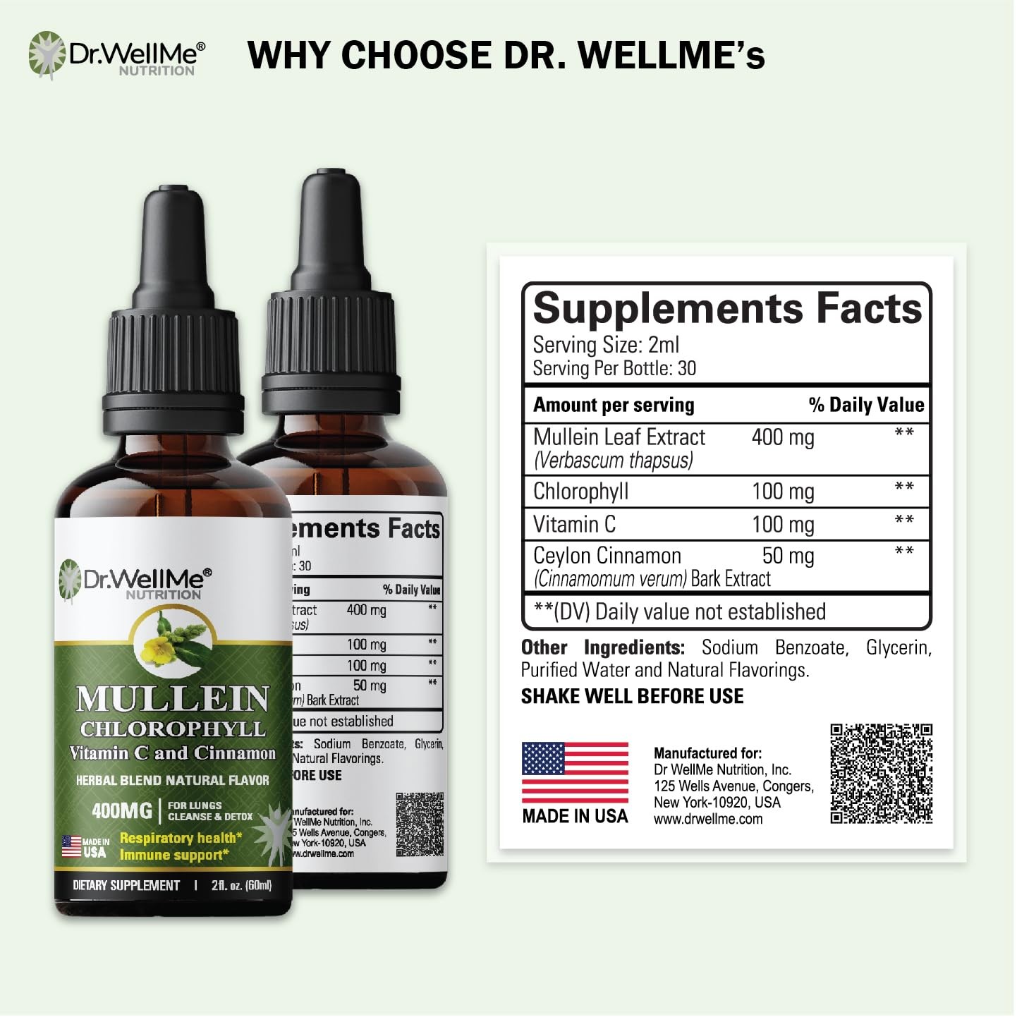 Dr.WellMe Mullein Chlorophyll 2 fl oz Liquid Drops – 2 Fl Oz (Pack of 1)