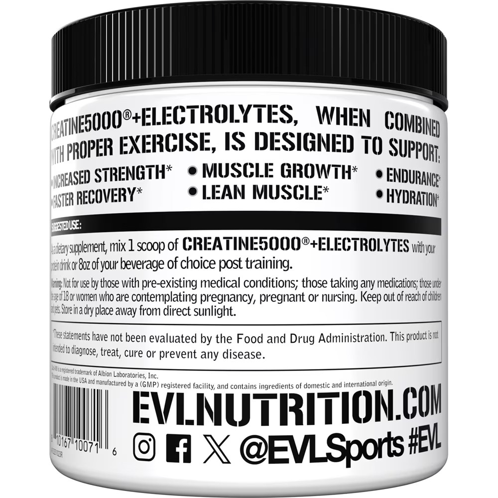 Evlution Nutrition Creatine 5000 + Electrolytes – Supports Faster Recovery, Lean