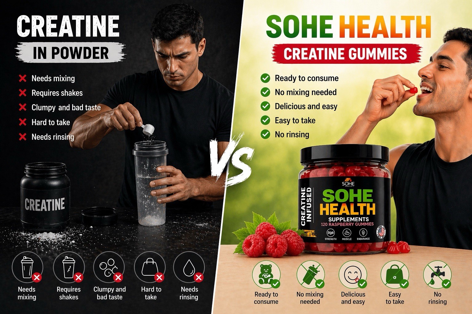 Creatine Gummies 5g 120 Ct Sugar Free Vegan Muscle SOHE HEALTH 2PK