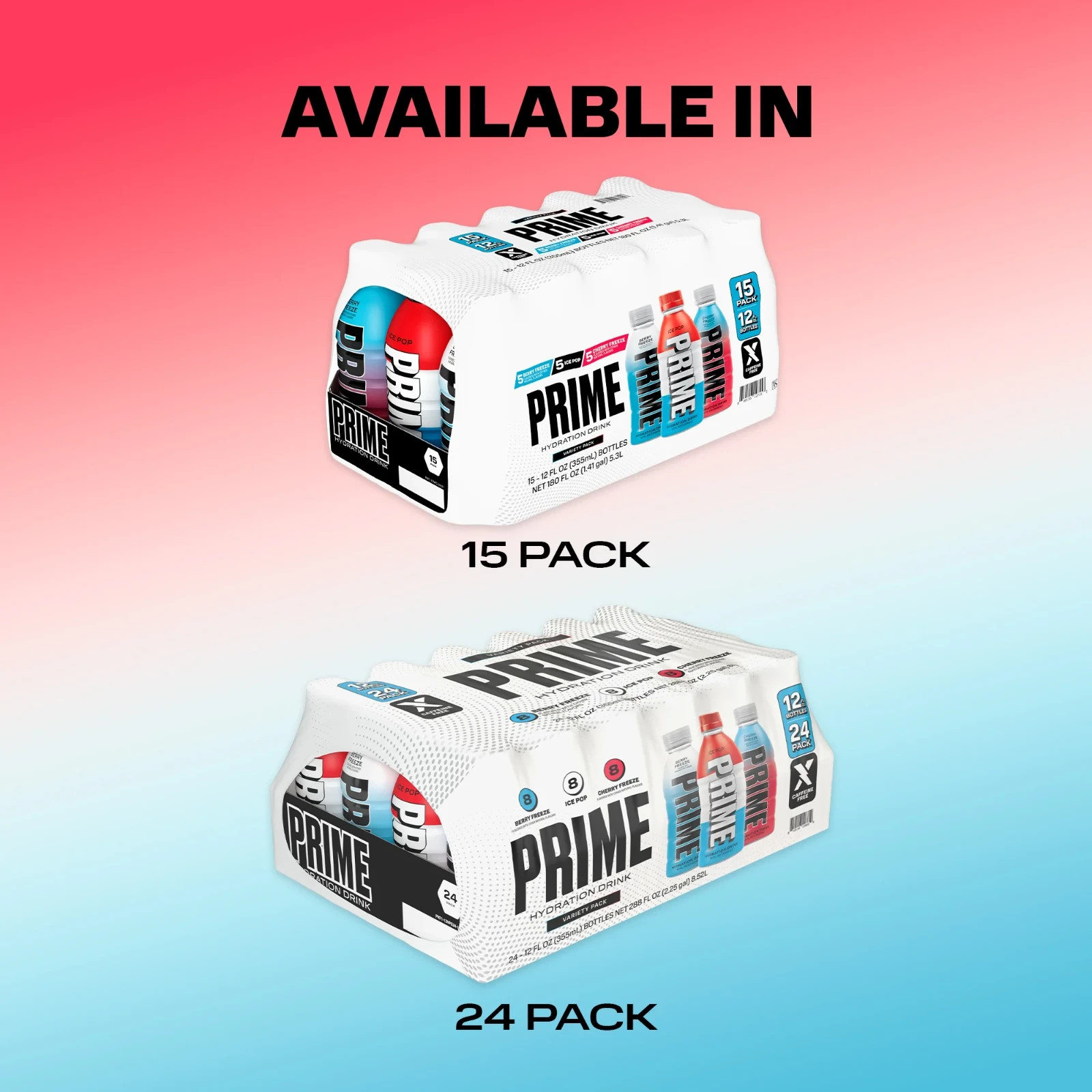 Prime Hydration Sports Drink, Ice Pop, Cherry Freeze, Berry Freeze, 12 fl oz, 15