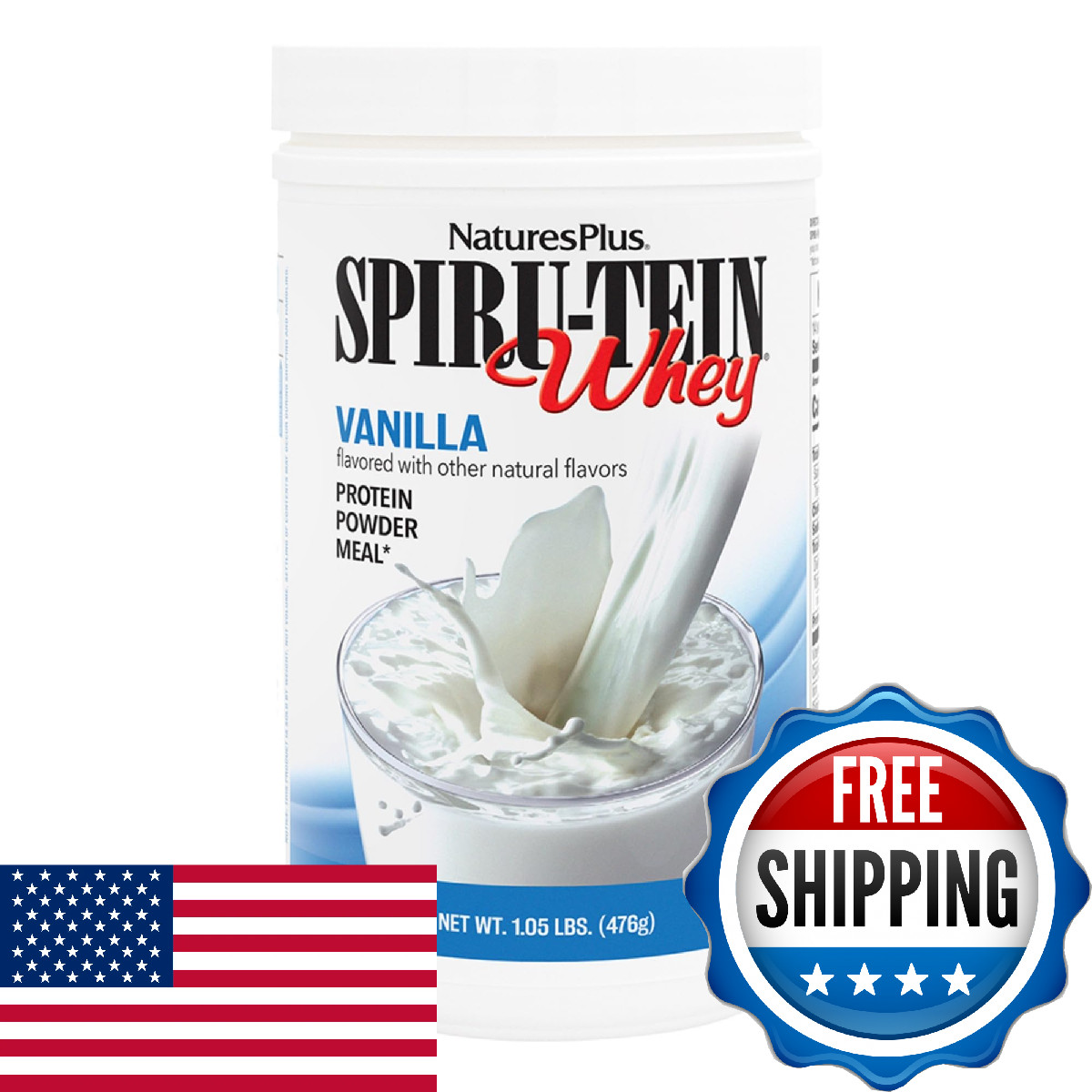 NaturesPlus SPIRU-TEIN WHEY Shake Vanilla 1.05lb Whey Protein Powder Spirulina V