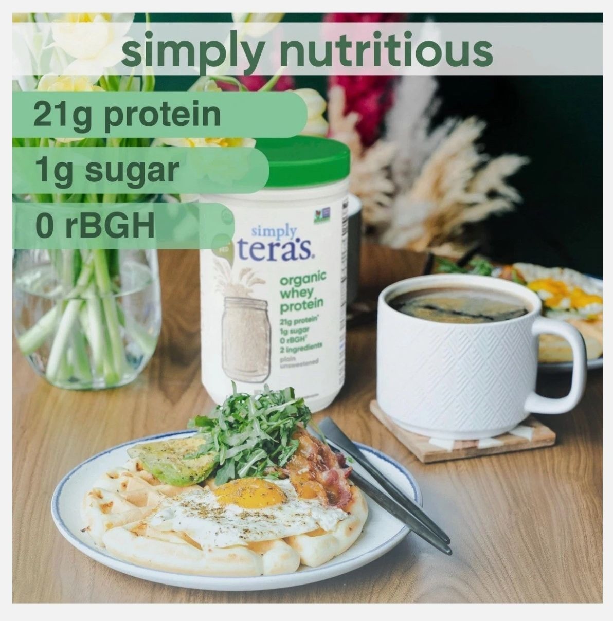 Simply Tera’s Organic Whey Protein Powder Plain Unsweetened 12oz/12 Servings