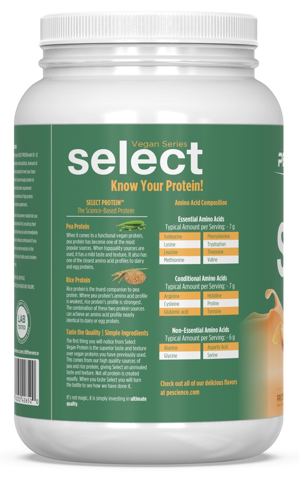 PEScience Select Vegan Protein Powder Plant Based 27 Servings Delicious Taste