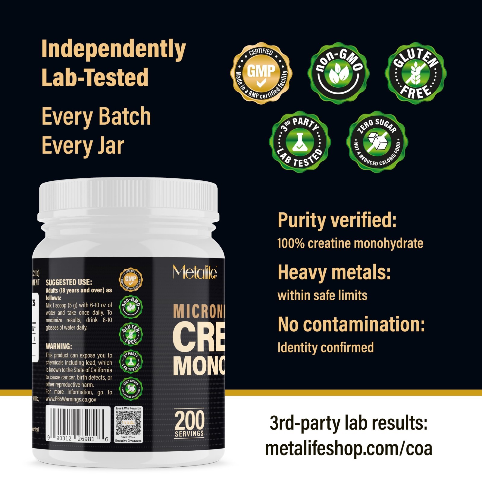 100% Pure Micronized Creatine Monohydrate Powder, 200 Servings, Unflavored, Vega
