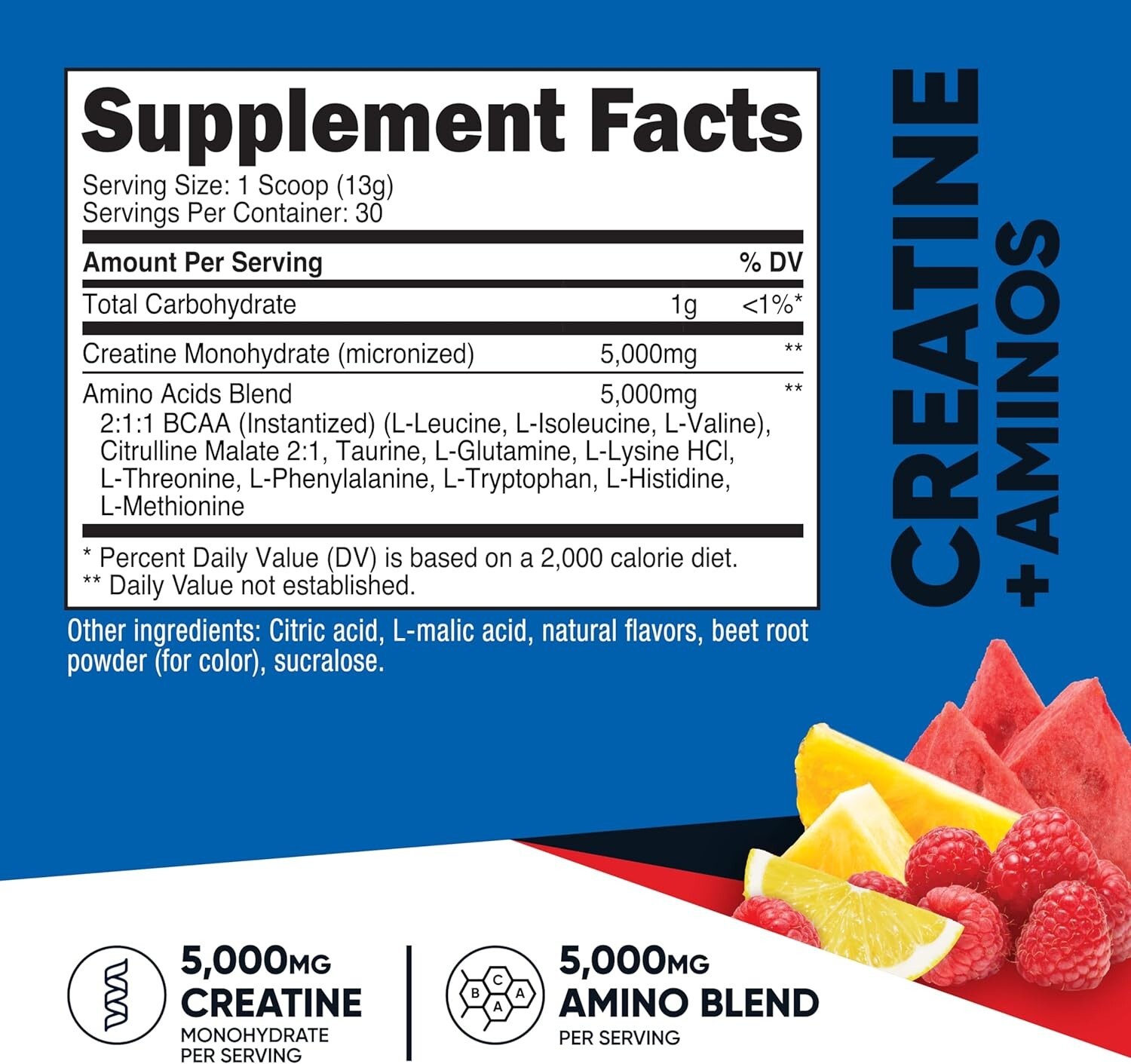 Nutricost Creatine + Aminos 30 Servings (Fruit Punch Flavored)