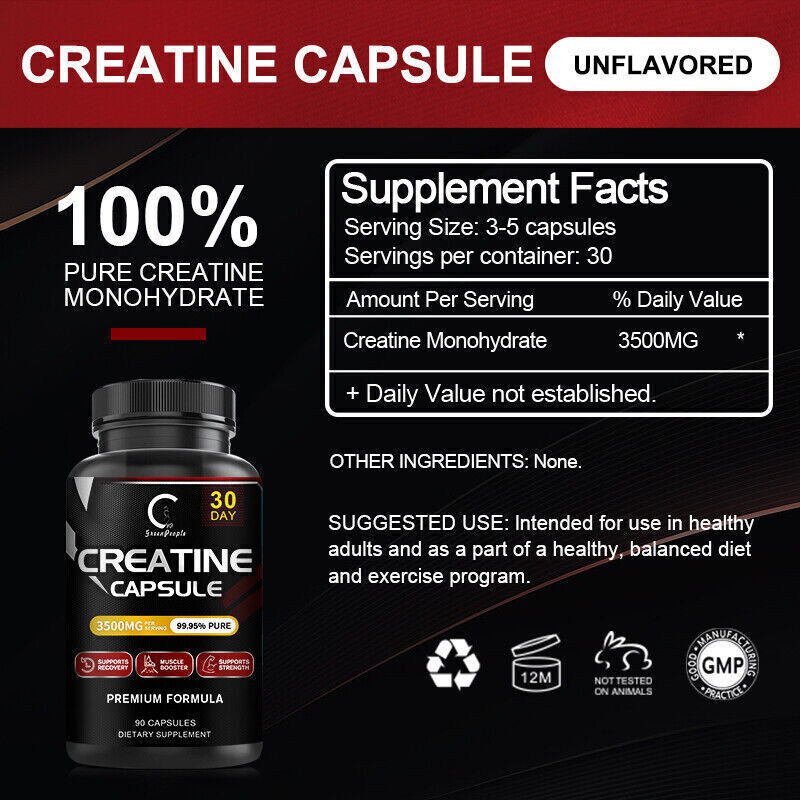 90 Capsules Creatine Monohydrate Pills Bodybuilding Muscle Growth Booster