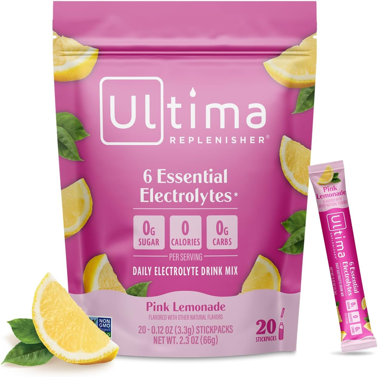 Electrolyte Hydration Powder, Pink Lemonade, 20 Count Stickpacks Pouch – Sugar F