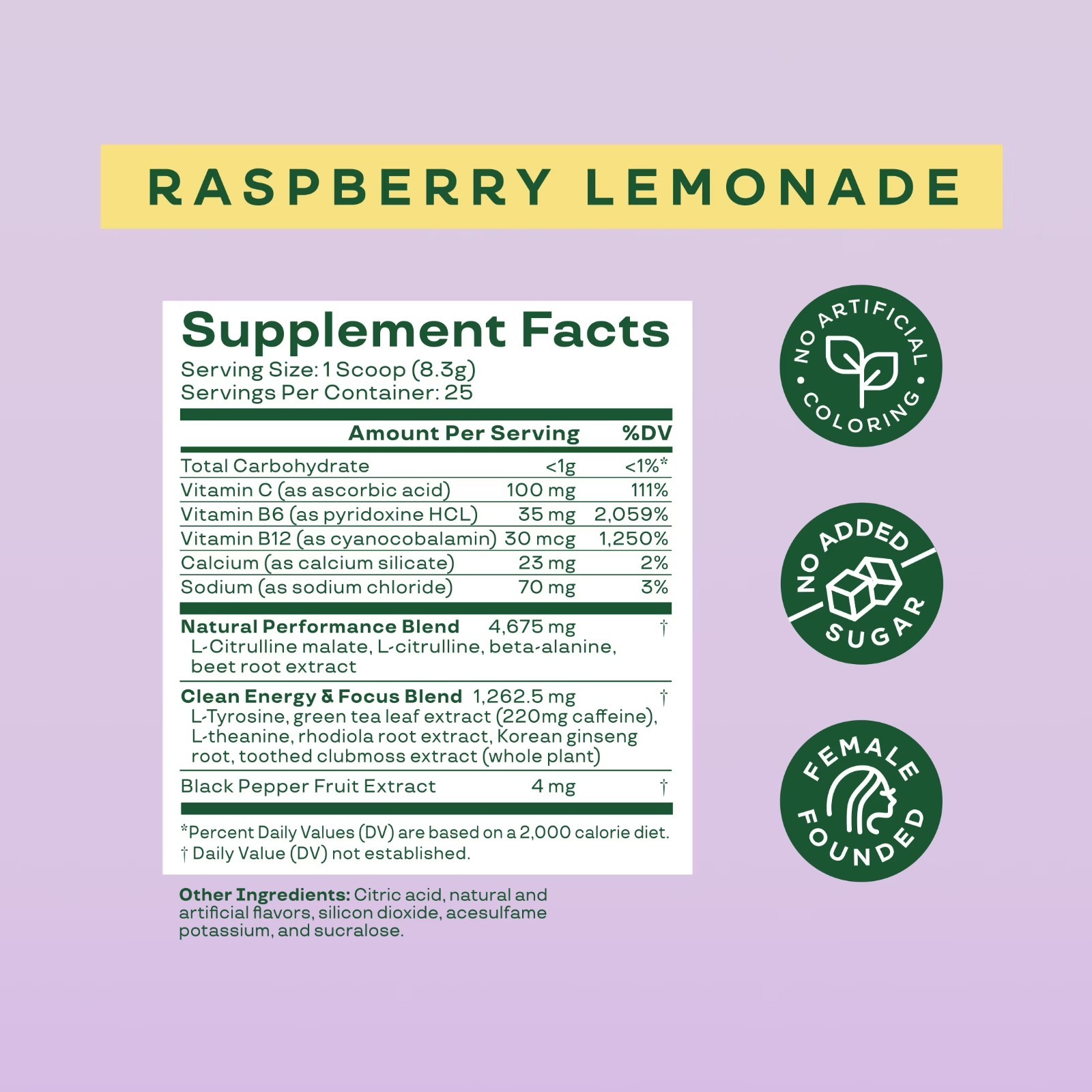 Pre-Workout Powder Raspberry Lemonade 25 Servings High Energy Focus Endurance