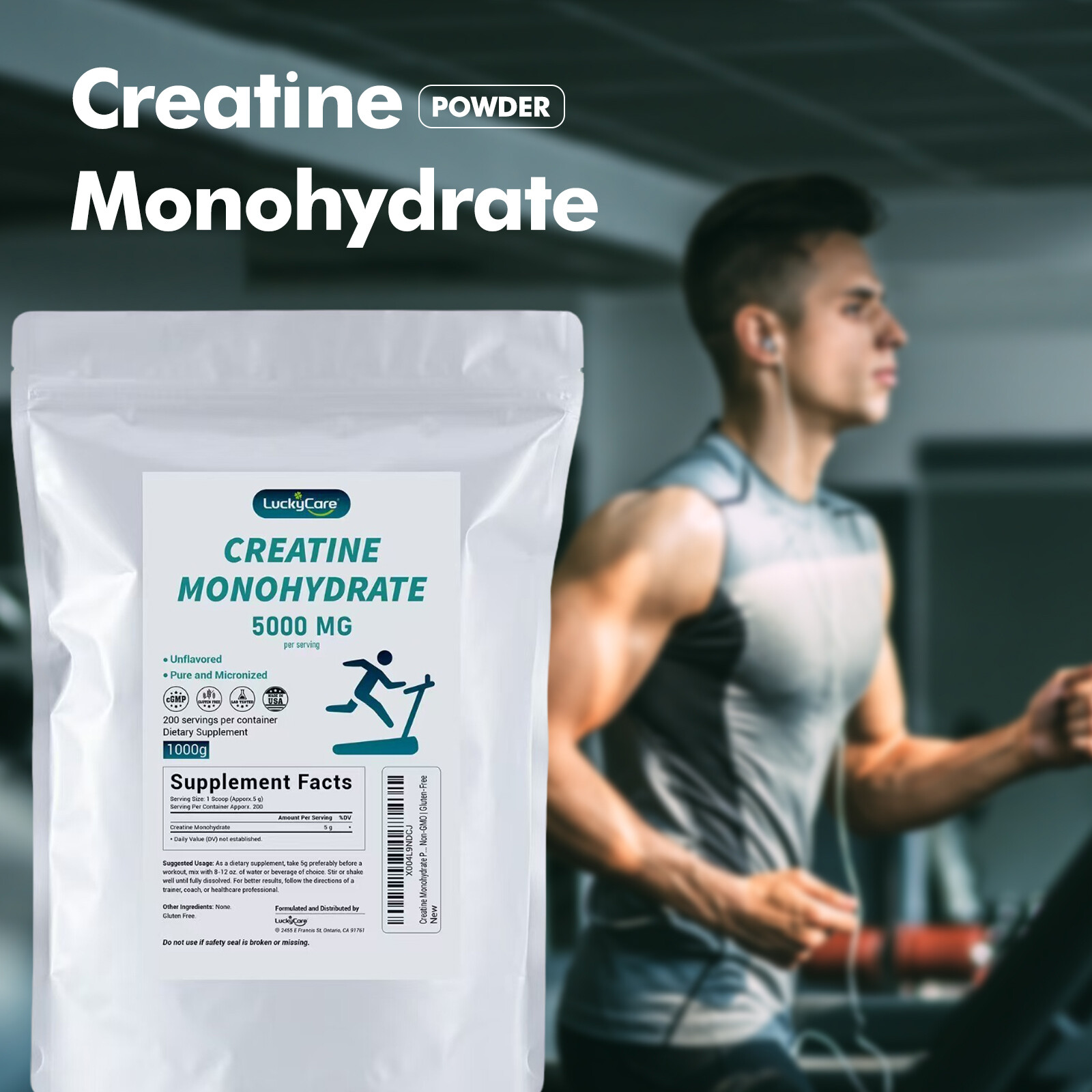 Creatine Monohydrate Powder 1000g NON-GMO 100% Pure Creatine Powder 200 Servings