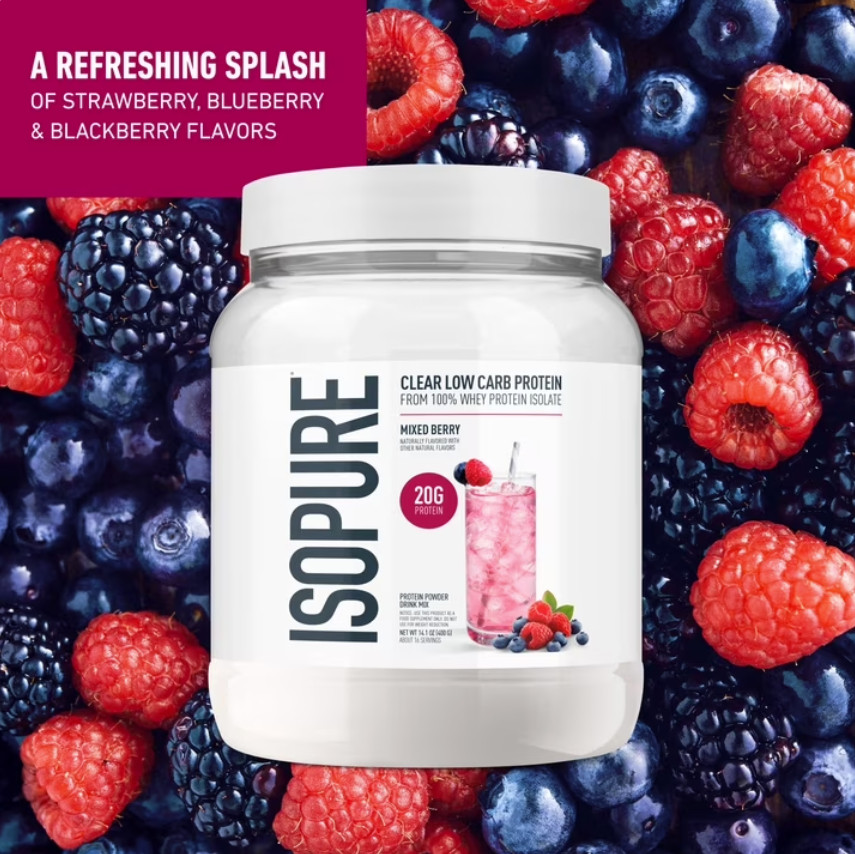 Isopure Clear Low Carb 100% Whey Protein Isolate Powder, Mixed Berry, 16 Serving