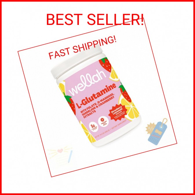 Wellah L-Glutamine Strawberry Lemonade Flavored (50 Servings) – 5g L-Glutamine P