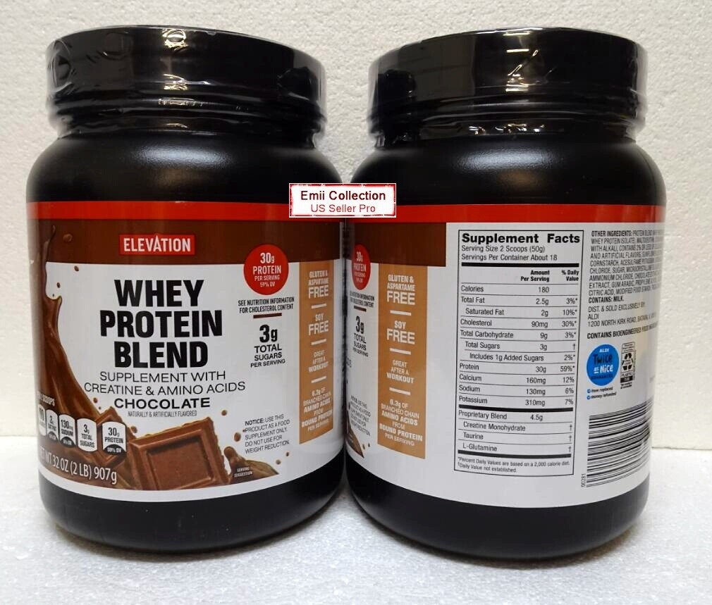 Elevation Whey Protein Blend Supplement Chocolate Flavor Sealed 32oz 907g