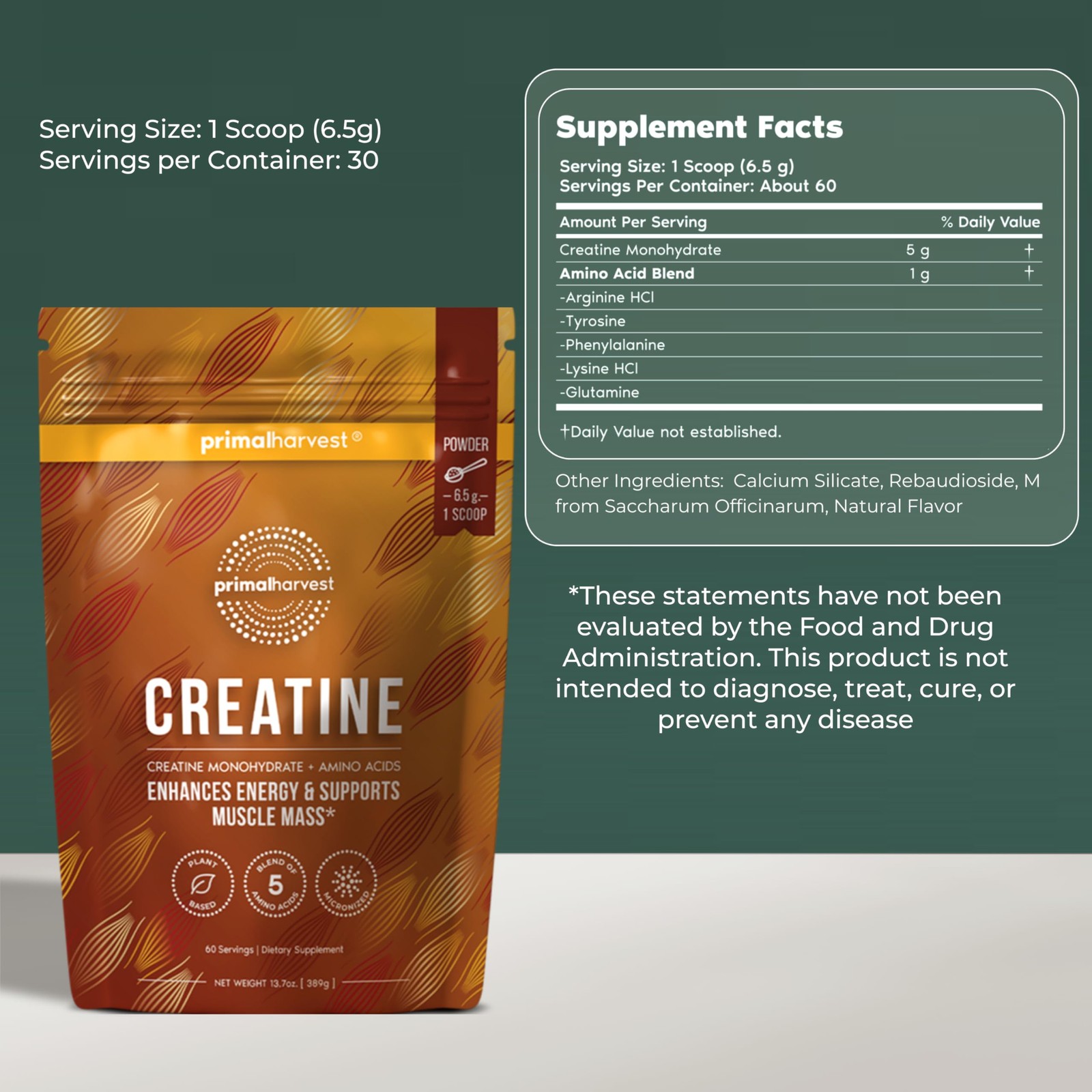 Primal Harvest Creatine Powder Supplement for Men and 13.7 Ounce (Pack of 1)