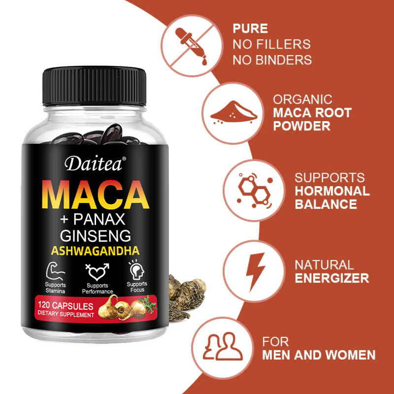 Maca Root Capsules 10,000mg | 120 Caps | Red,Yellow, Black Maca Supplements USA