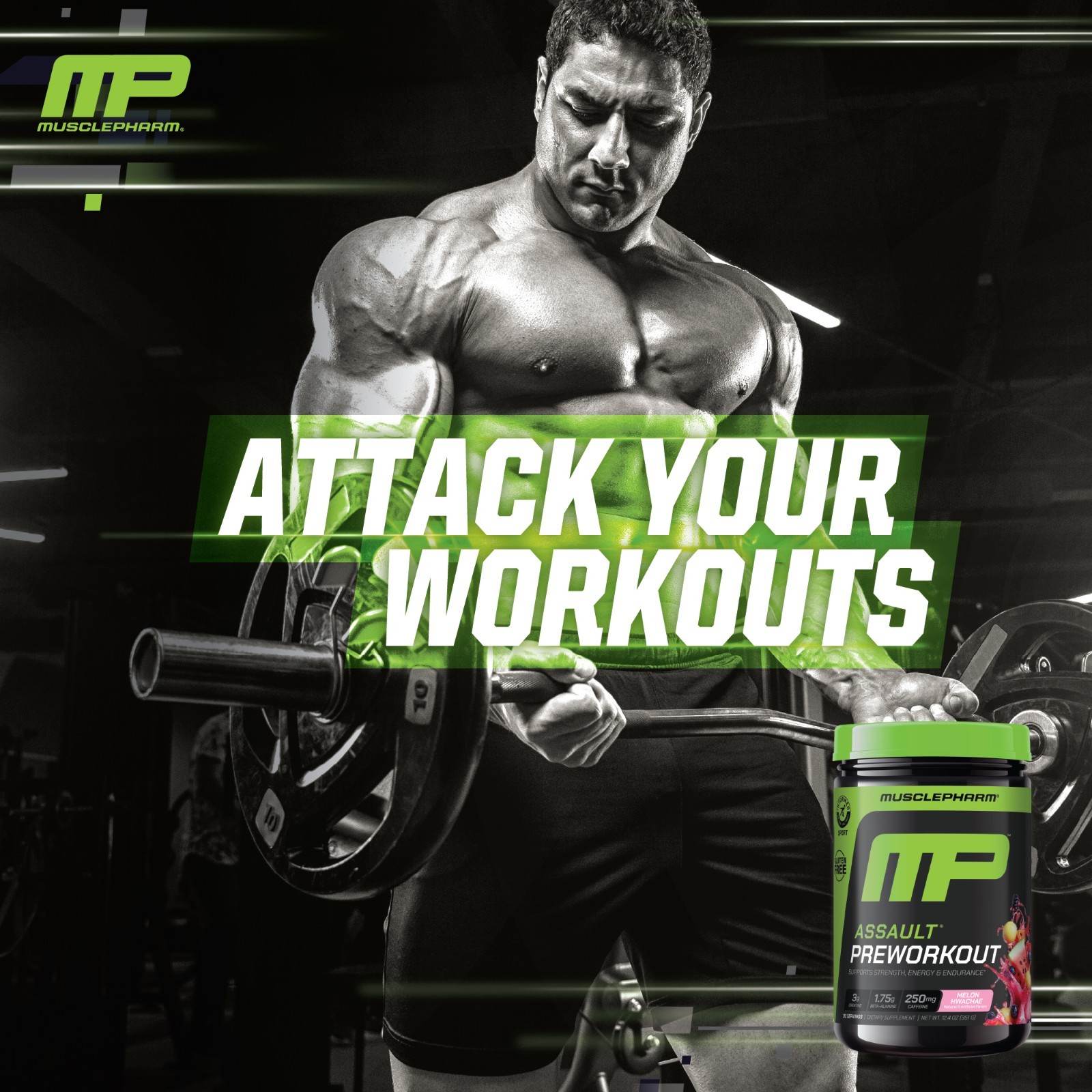 MusclePharm Assault Energy & Strength Pre Workout – 30 Servings, Melon Hwachae
