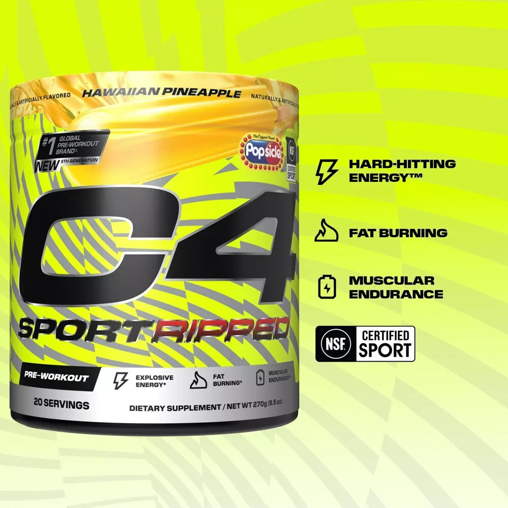 Cellucor C4 Sport Ripped Pre-Workout – Popsicle Hawaiian Pineapple – 9.5oz/20 Se