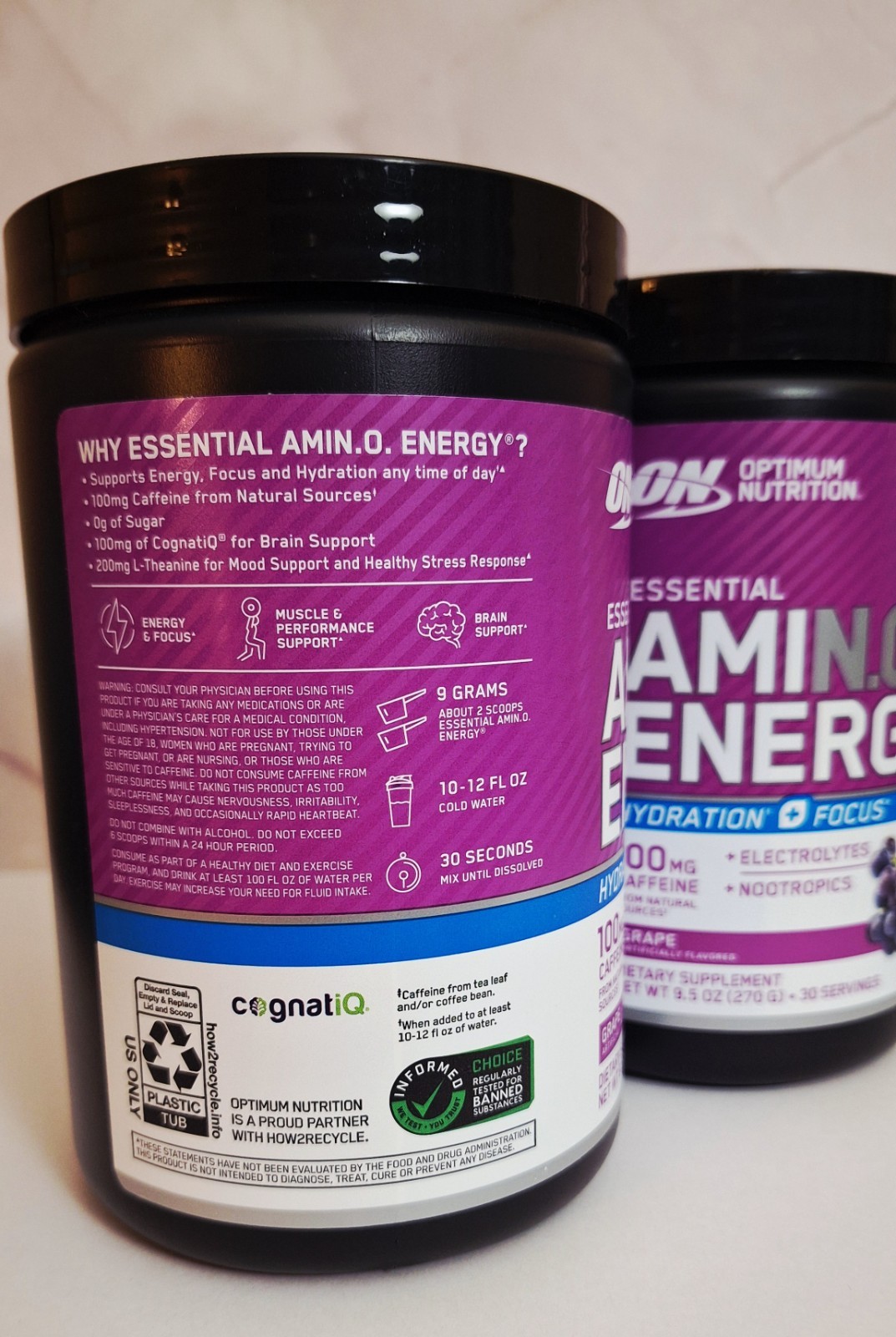 Amino Energy Hydration + Focus 🍇 2 Tubs, 30 Servings, 100mg Caffeine, 09/2027✨️