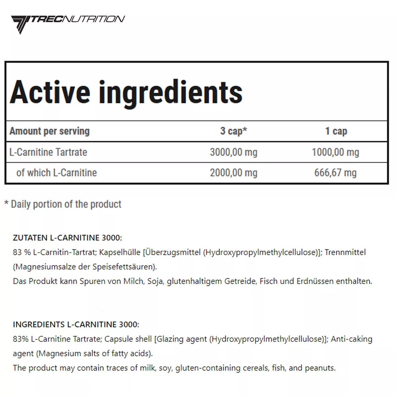 Trec Nutrition L-CARNITINE 3000 -Strong Huge Dose Fat Reduction Weight Loss Slim