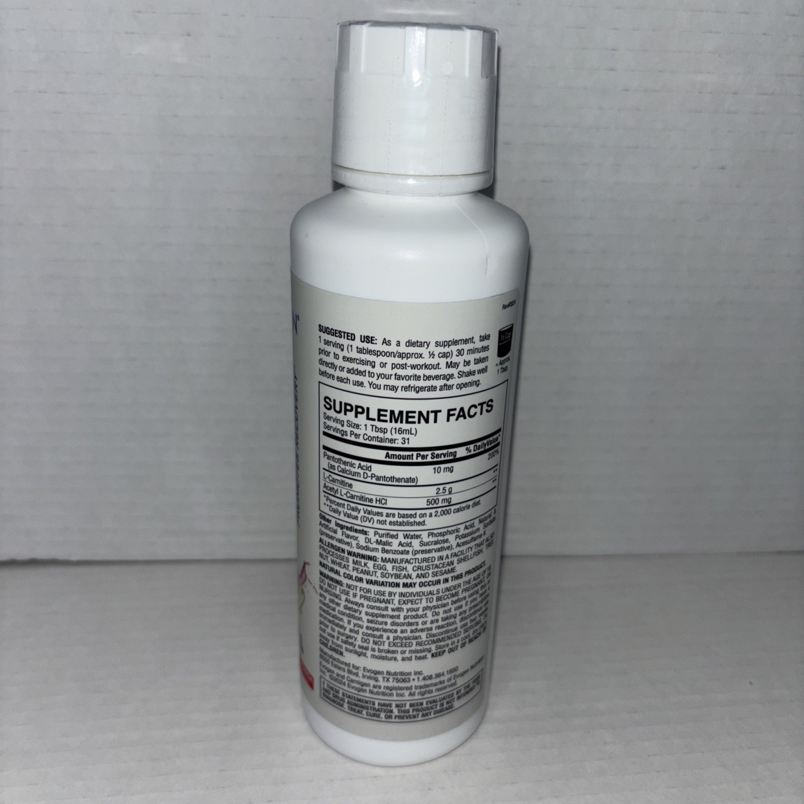 EVOGEN Carnigen Premium 3000mg Liquid Carnitine (16.7 fl. oz) 31 Servings-NEW