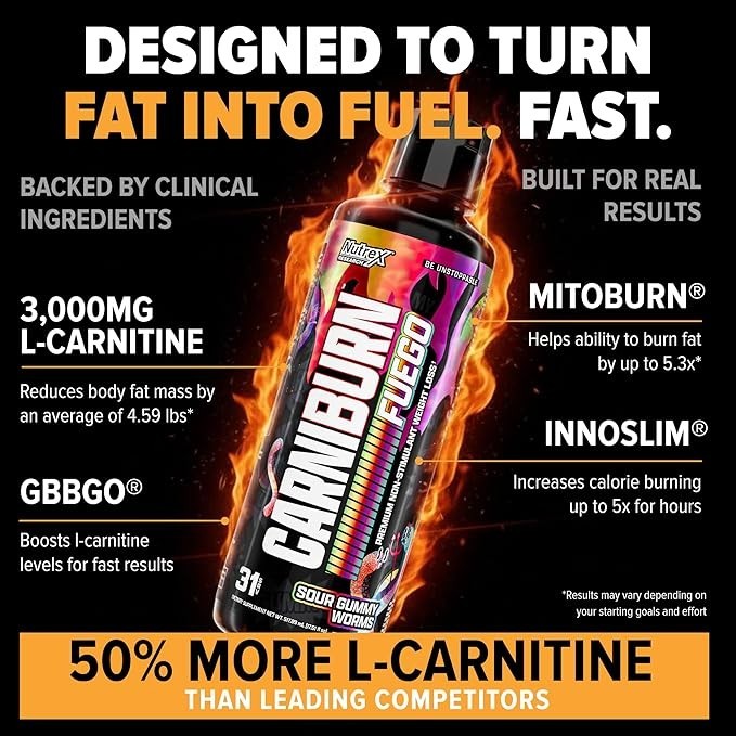Nutrex Carniburn Liquid L-Carnitine 3000mg Metabolism Support 17.52 fl oz