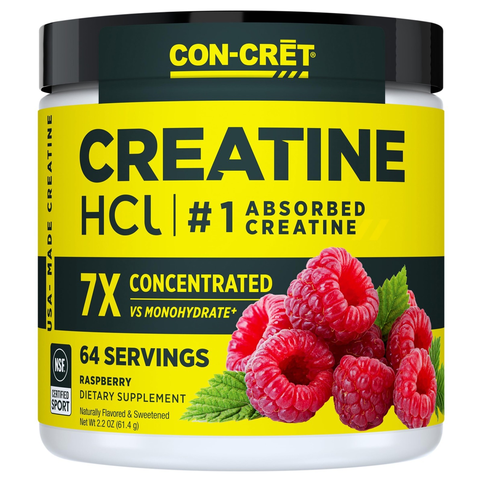 Creatine HCl Powder for Muscle & Strength Support, Raspberry Flavor, 64 Servings