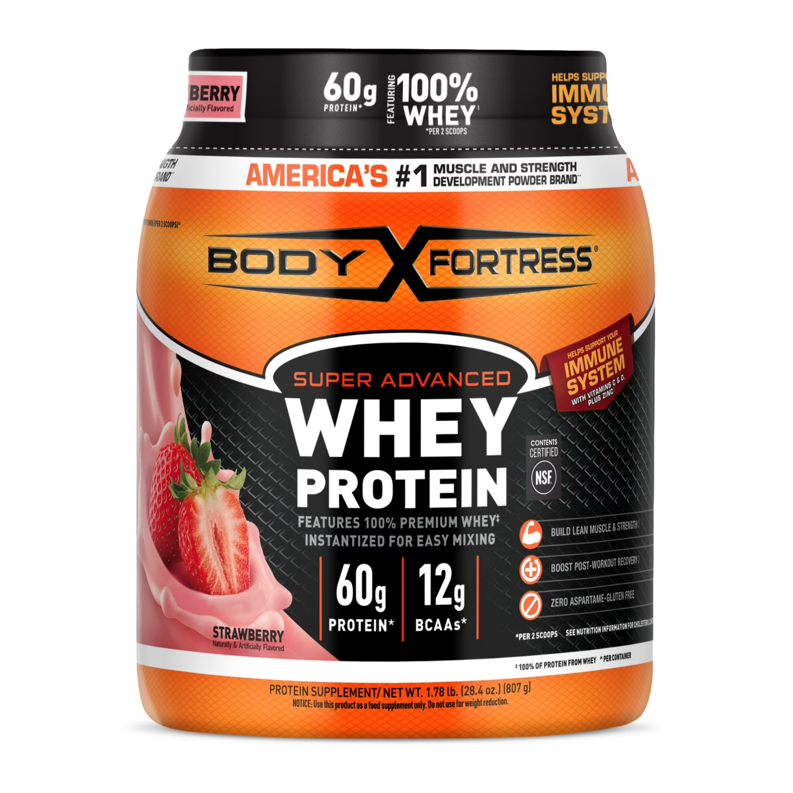 2 Pack Body Fortress Super Premium Whey Protein Powder, Strawberry, 1.78 lb