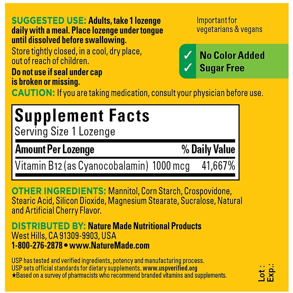 Nature Made Sublingual Vitamin B12 1000 mcg 50 Lozenges