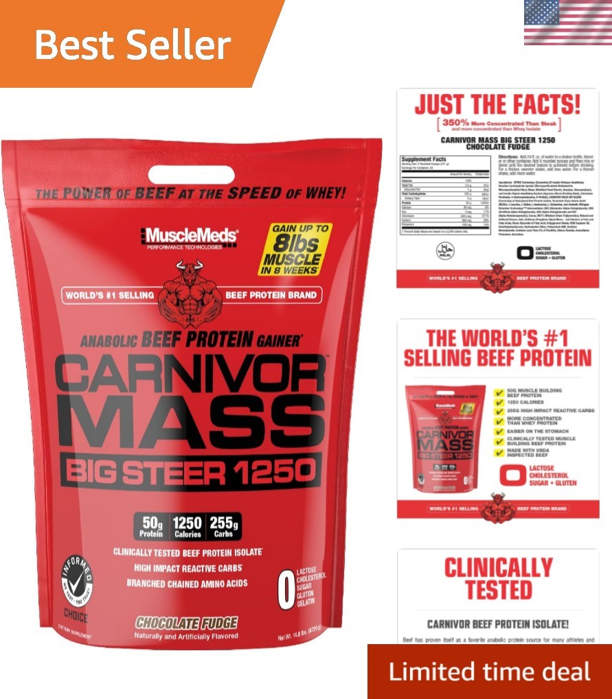 Carnivor Mass 1250 – Delicious Chocolate Beef Protein for Muscle Gains, 15lbs