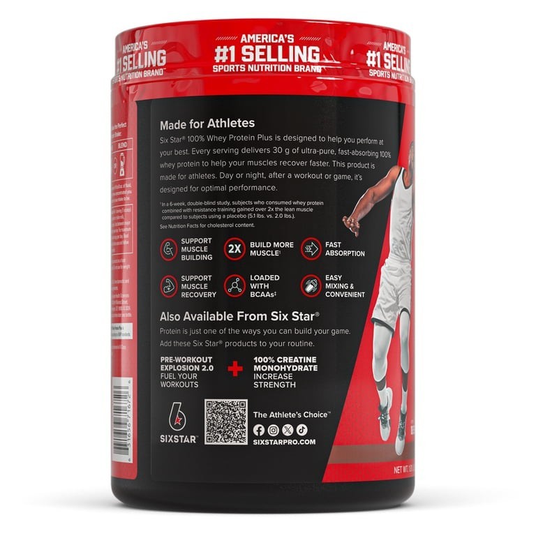 Six Star 100% Whey Protein Plus Powder 30g High Protein Triple Chocolate 1.81 lb