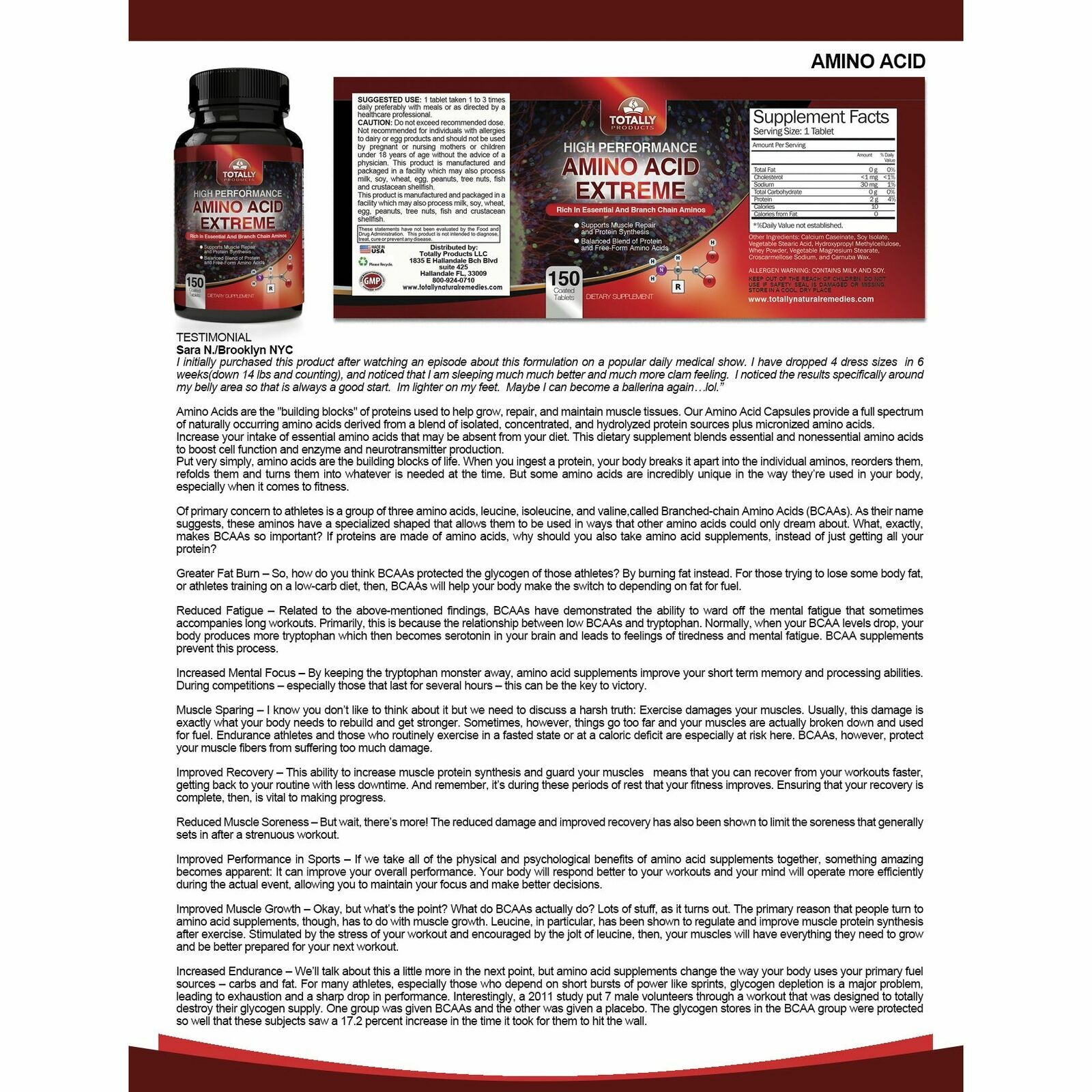 Advanced Amino Acid Muscle Growth Building Recovery Diet 150 Caps Free Shipping