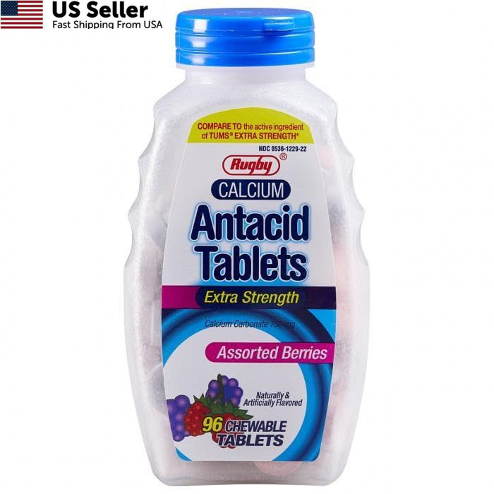 Rugby Extra Strength Assorted Berries Antacid Calcium Carbonate 750 mg – 96…