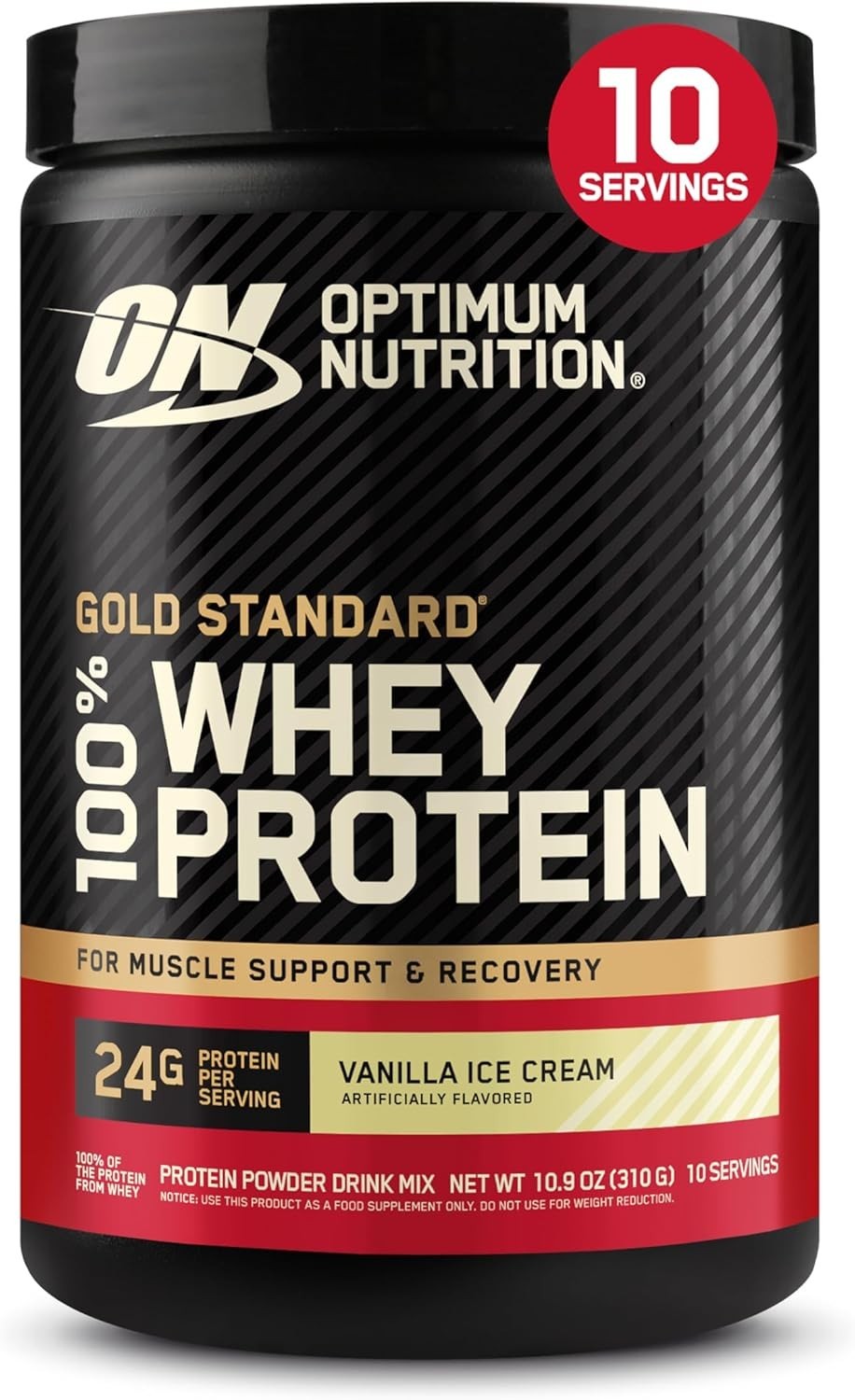 Optimum Nutrition Gold Standard 100% Whey Protein Powder Vanilla Ice Cream 10 Se