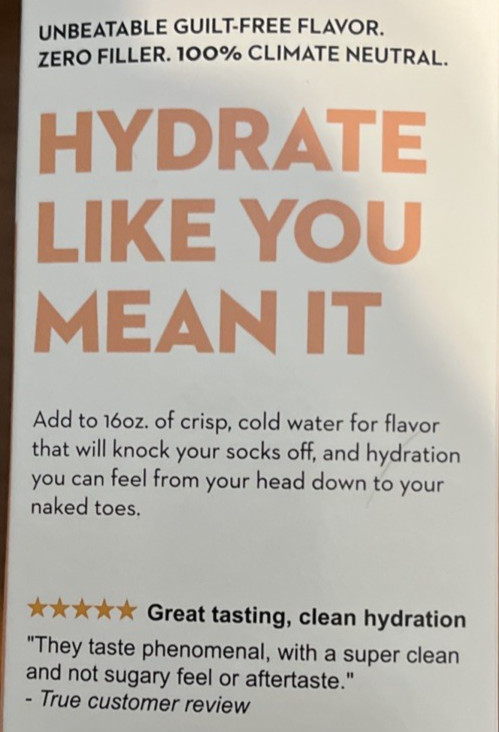 O2 Hydration sticks 60 peach pear 572 mg electrolytes 1g sugar 20 cal. 0 caffine