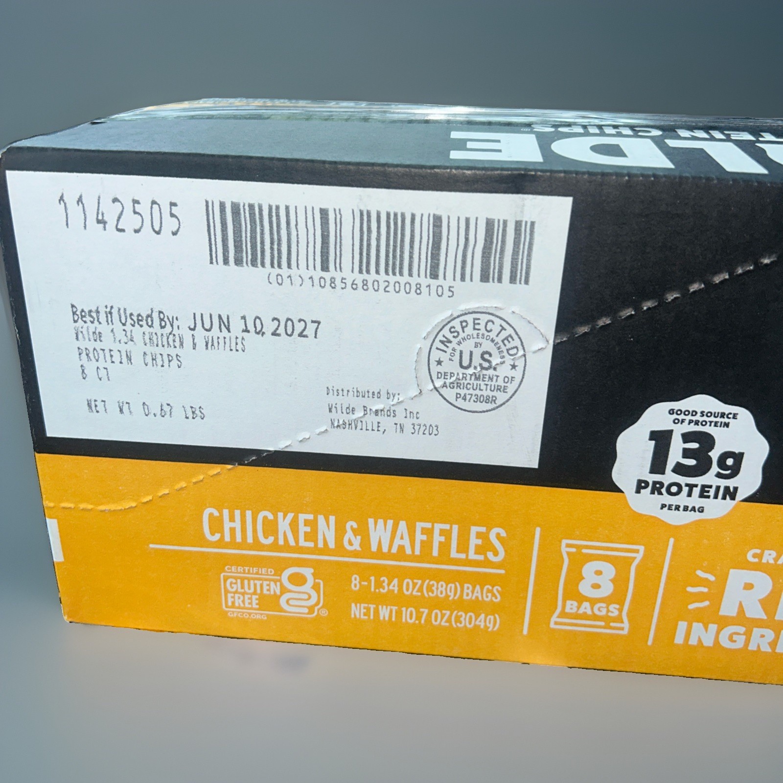 WILDE Protein Chips – Chicken & Waffles Flavor – 1.34 oz Bags (Pack of 8)