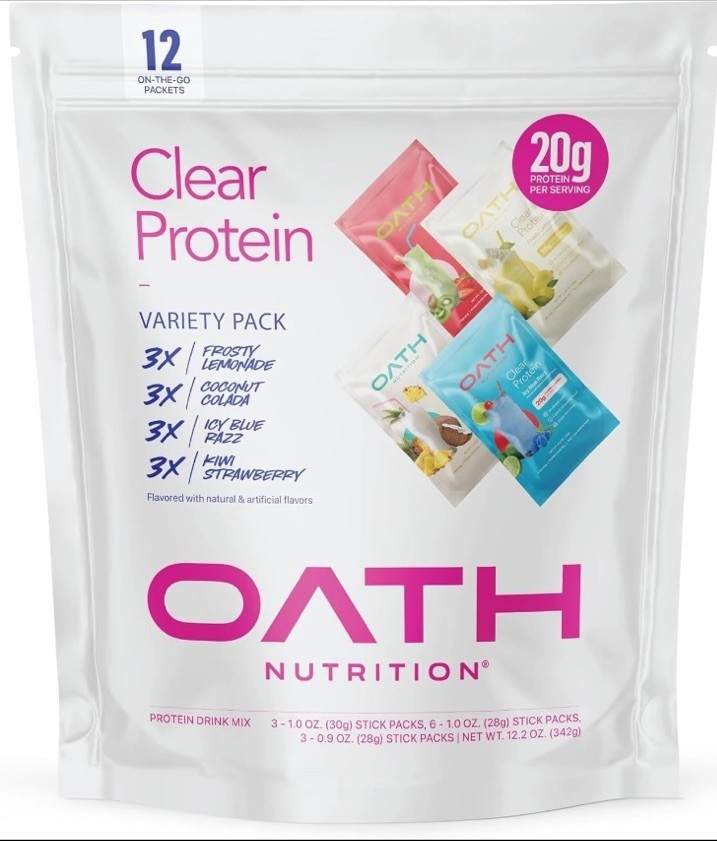 Oath Nutrition Clear Whey Protein Drink Mix 12 Variety Pack 20g Protein Each Gym
