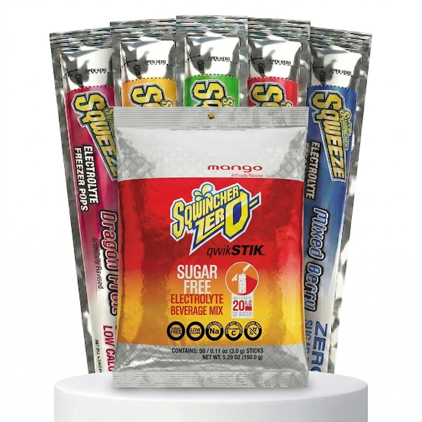 Sqwincher Bundle: (50) Mango Zero Qwik Stiks (20oz Yield) & (50) Sqweeze…