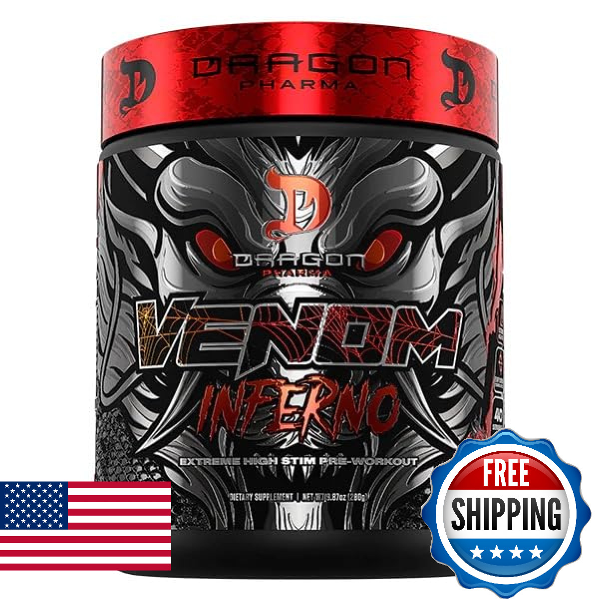 Dragon Pharma Venom Inferno Extreme High-Stim Pre-Workout Explosive Energy And