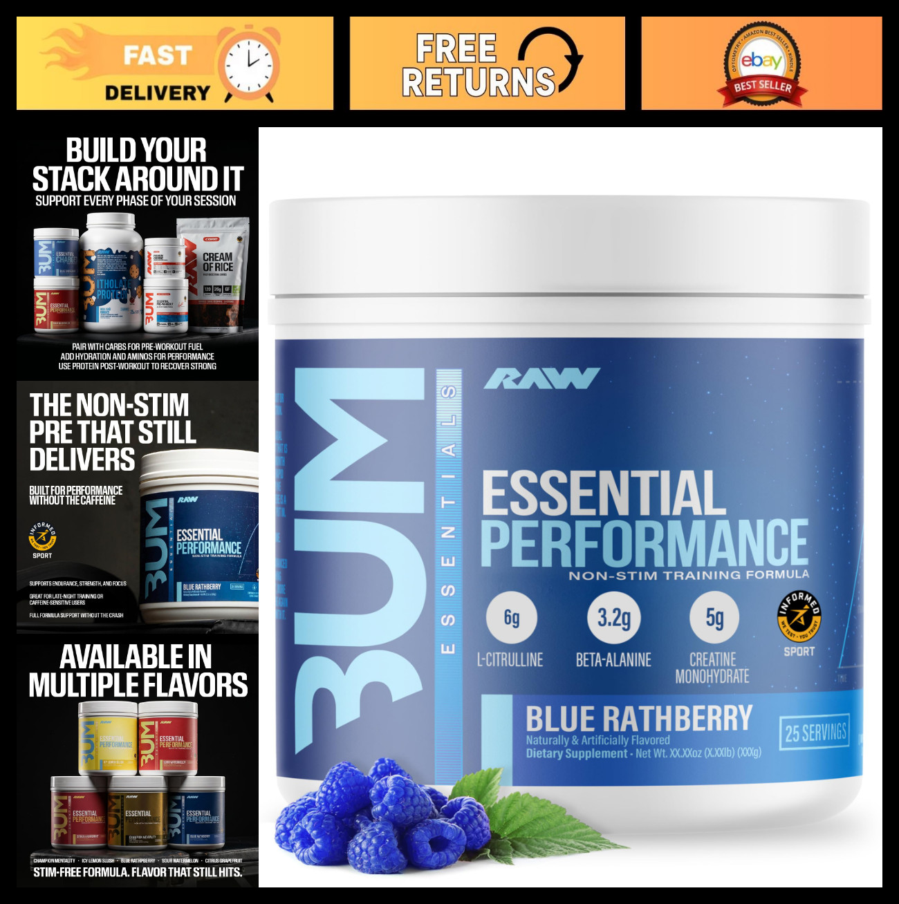 Non-Stim Pre-Workout Powder for Endurance & Focus – Creatine, L-Citrulline, Beta