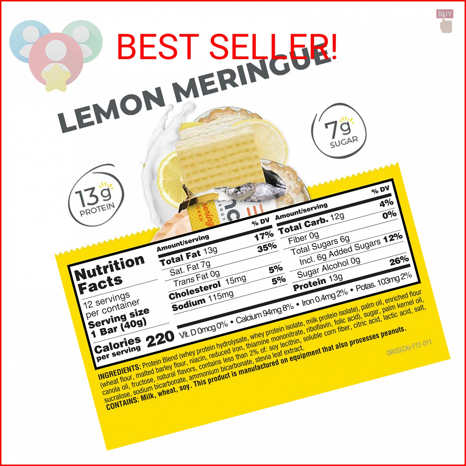 Power Crunch Protein Energy Wafer Bars, Lemon Meringue, 1.4 Ounce (12 Count)