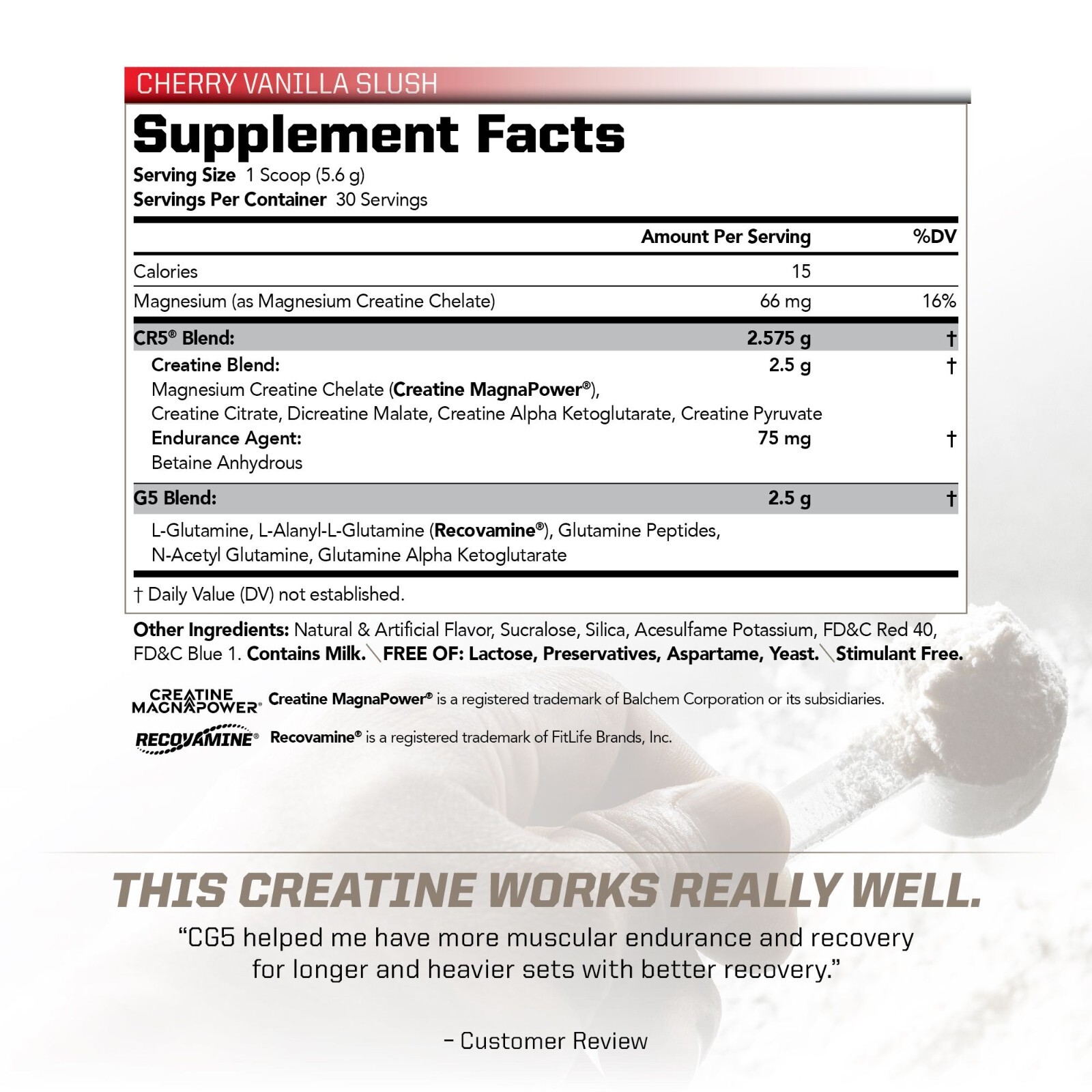 CG5 – Creatine/Glutamine Powder – Strength, Power & Recovery-Cherry Van 30 serve