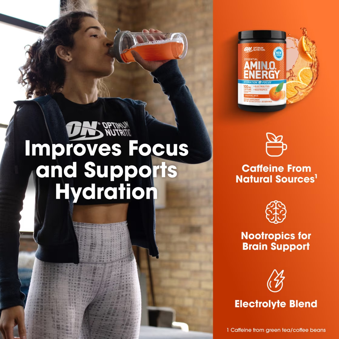 Essential Amino Energy Powder plus Hydration, Tangerine Wave, with BCAA, Electro