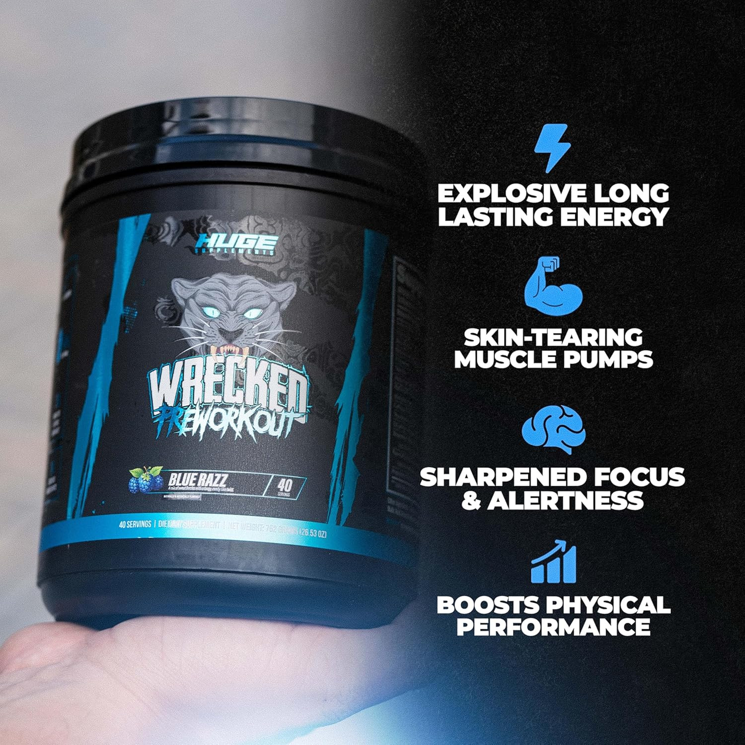 Wrecked Pre Workout Powder, Advanced Formula, Boosts Energy, Focus, Pumps & Perf