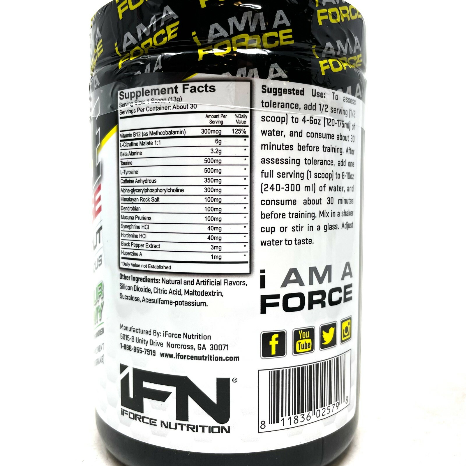 iForce Nutrition MAXIMIZE INTENSE Pre-Workout STRAWBERRY KIWI 350mg of CAFFEINE