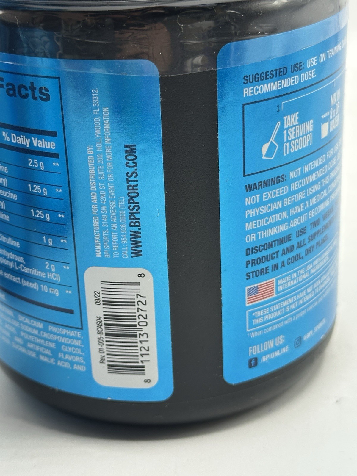 BPI Sports Best BCAA Shredded Blue Raz Muscle Recovery 9.7oz 25 Servings 5/27