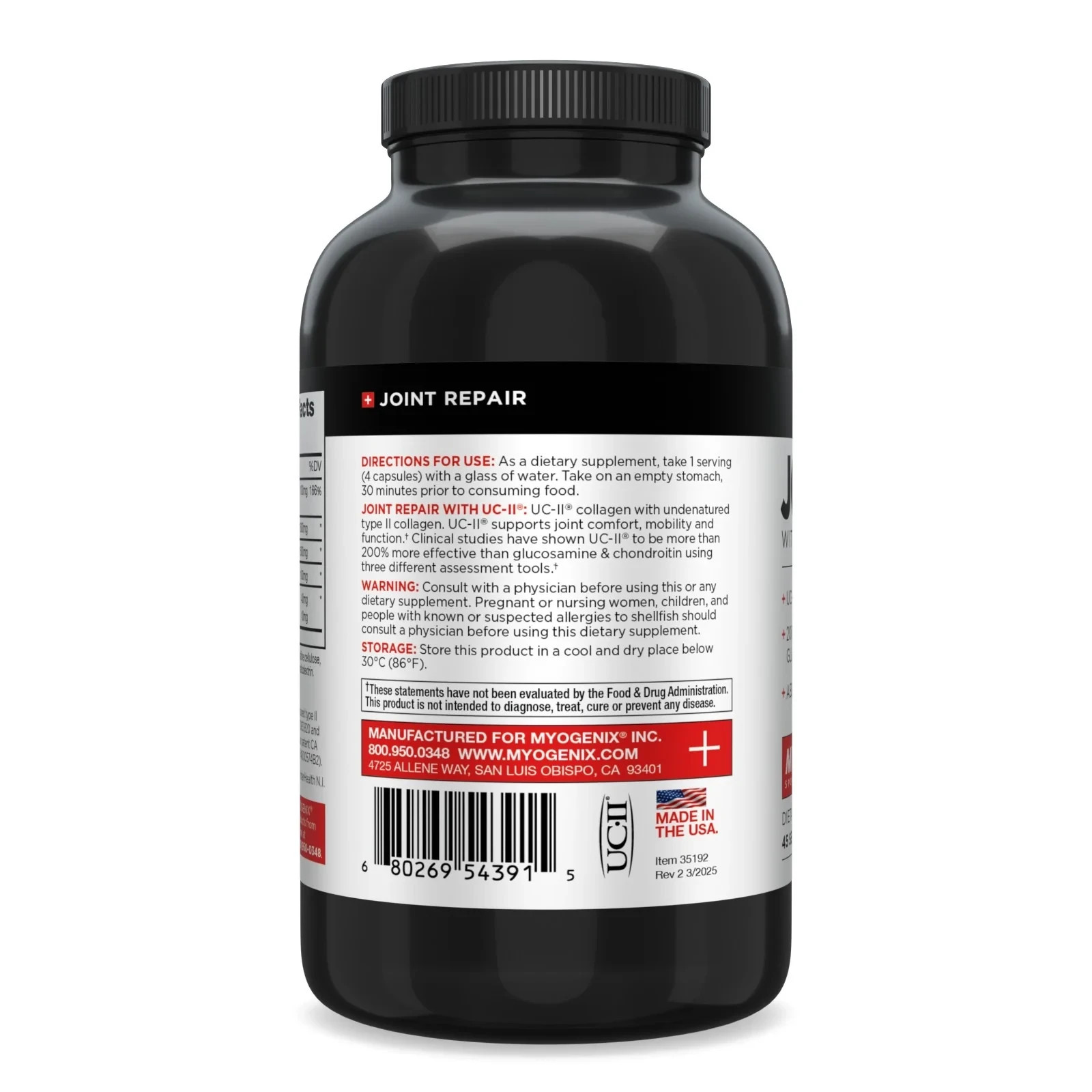 Myogenix Joint and Tissue Repair UC-II Max Strength Joint Formula 180 Capsules